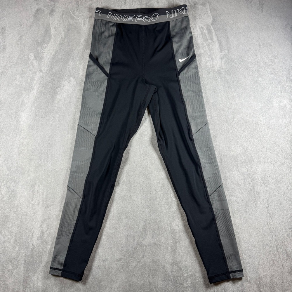 Nike Pro Leggings Mens Small Black Gray Compression Training Tights Pants